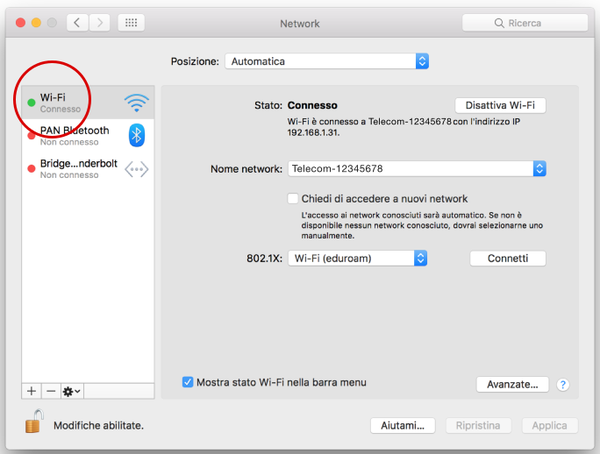 Selezione del servizio di rete per la configurazione del proxy