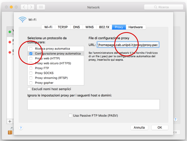 Selezione protocollo da configurare e file di di configurazione